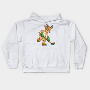 Reindeer at Ice hockey with Ice hockey stick Kids Hoodie